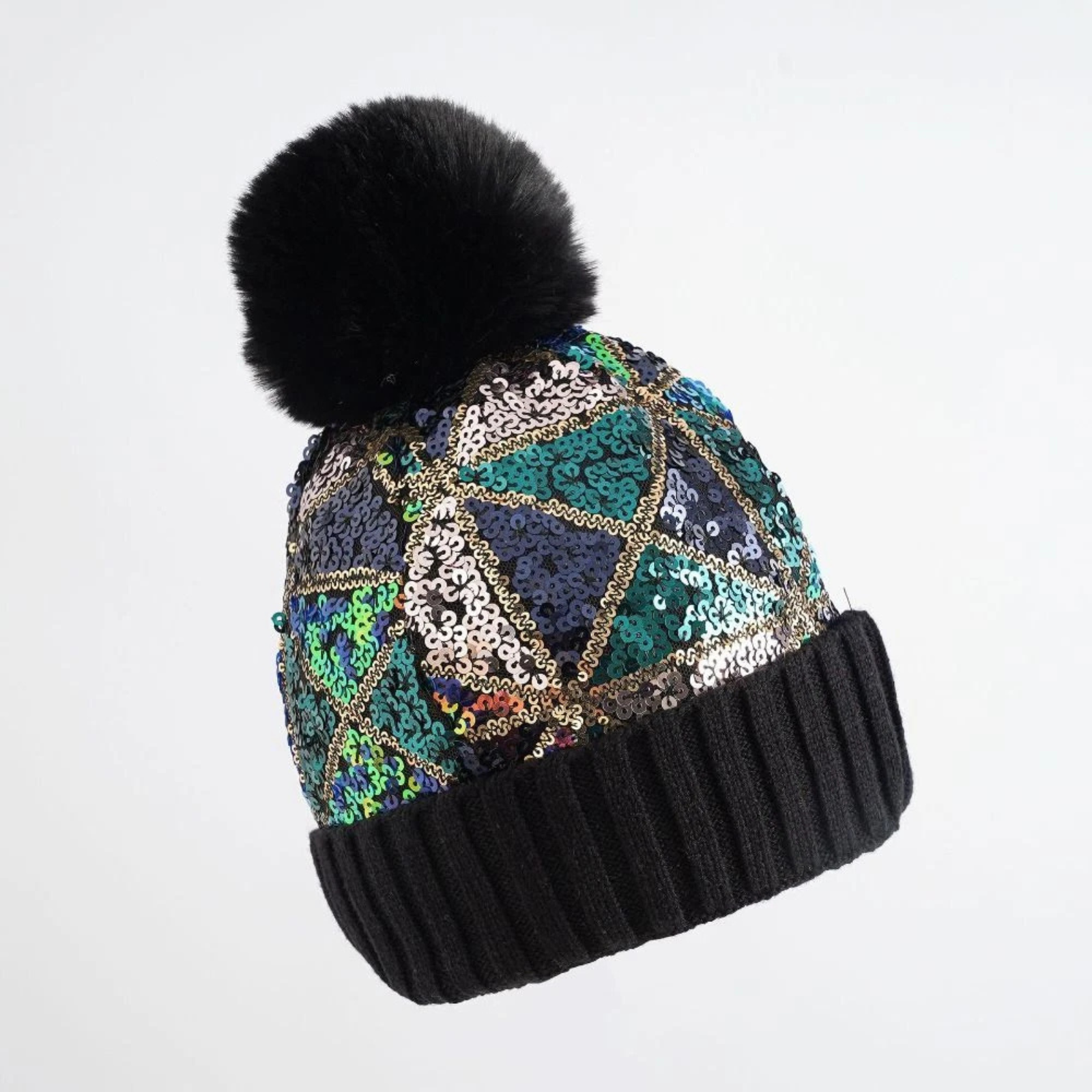 Hats Knitting Cap Autumn Winter Removable Plush Ball Women Warm Beanies Black