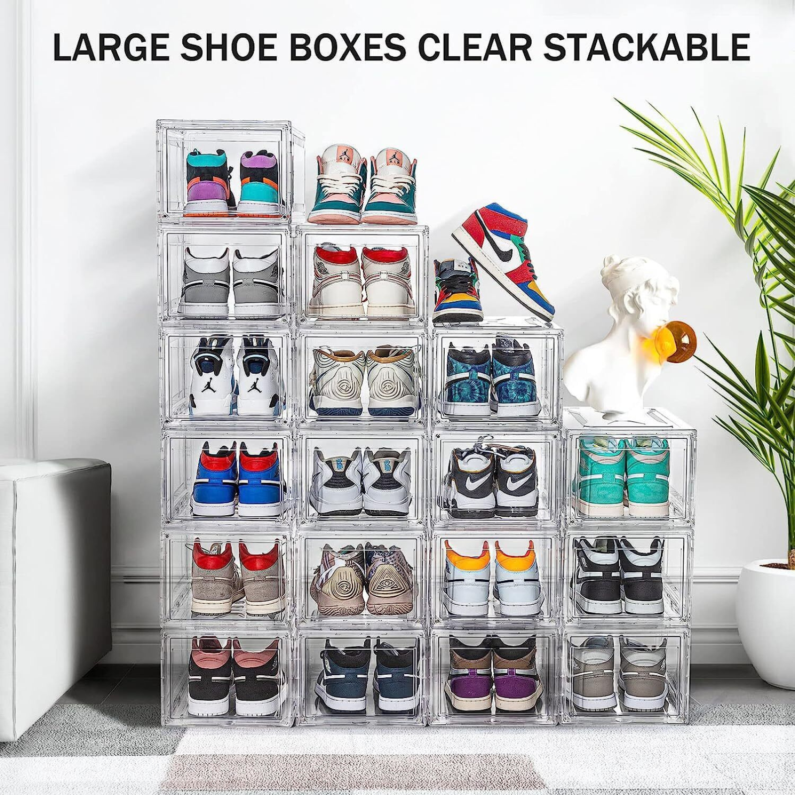 10pcs Acrylic Stackable Shoe Display Case Magnetic Side Open Clear Storage