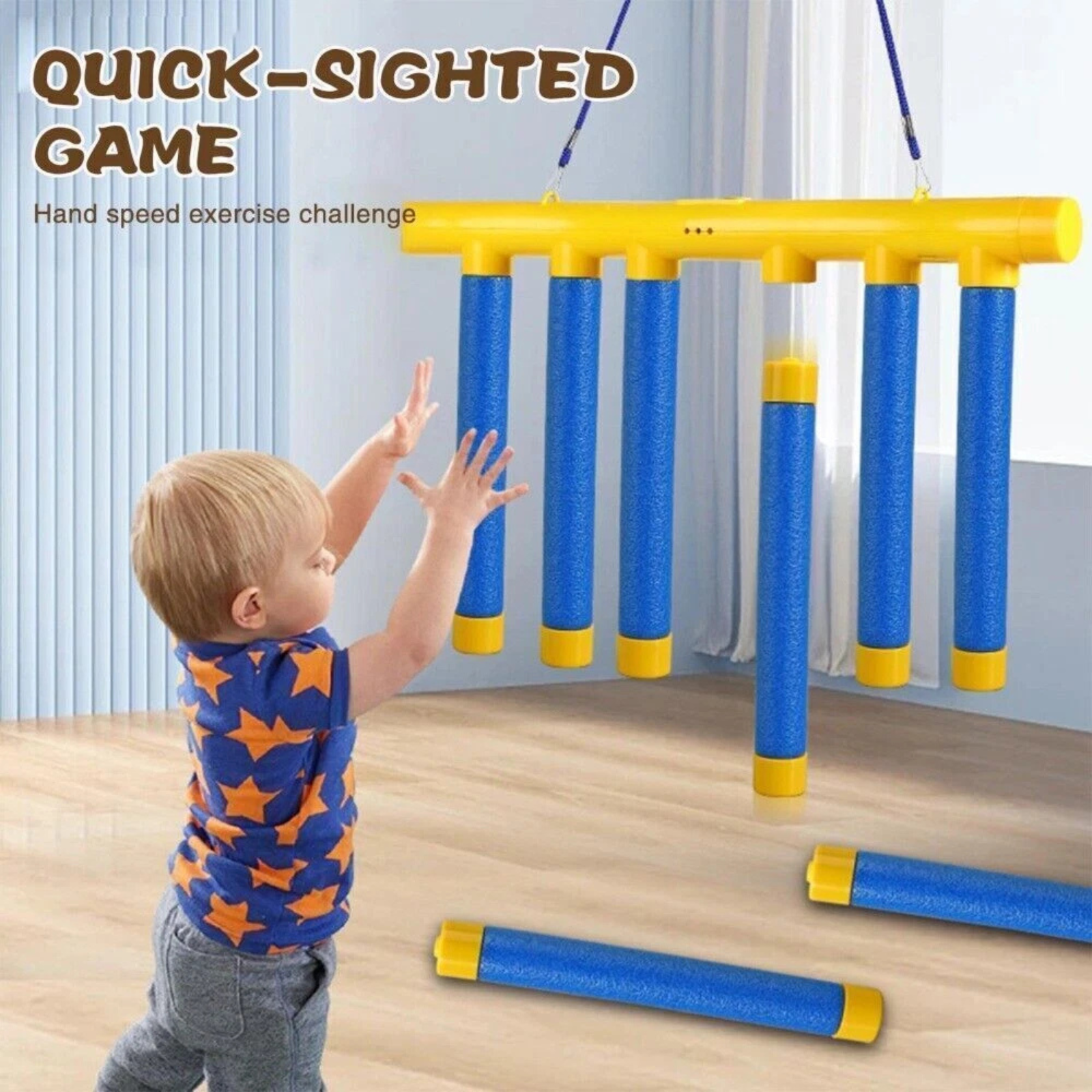 Funny Reflex Catching Game Sticks Training Toy Remote Yellow Action