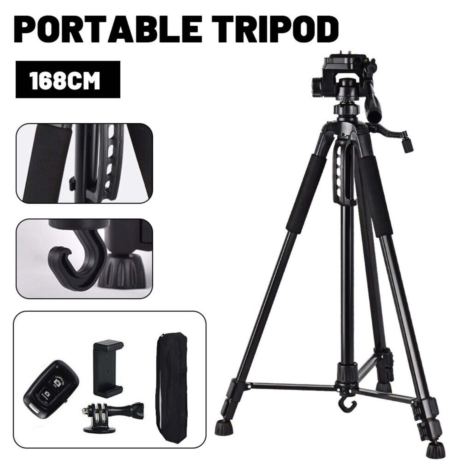 Camera Tripod Stand Mount Professional Phone Holder for iPhone Remote Upto 168cm