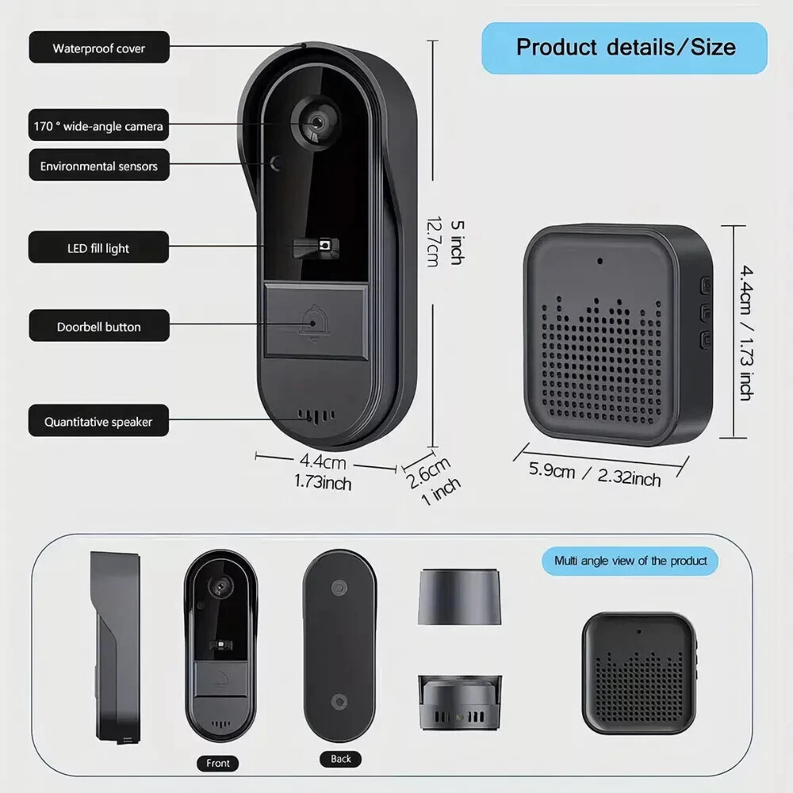HD Security DoorBell Monitor Smart Wireless WiFi Video Door bell Camera
