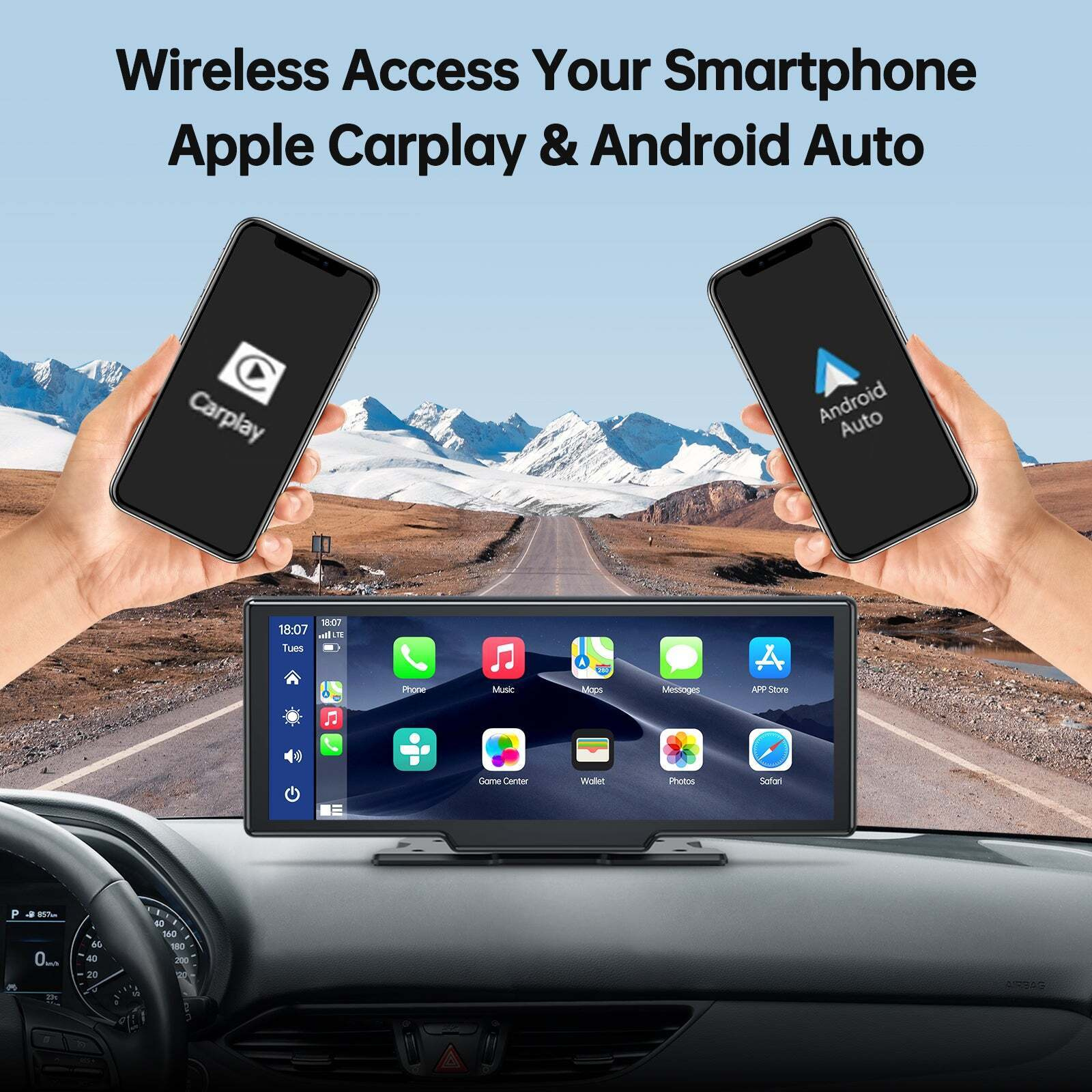 Wireless Apple Carplay Android Auto FM Bluetooth 10" Portable Car Stereo Radio