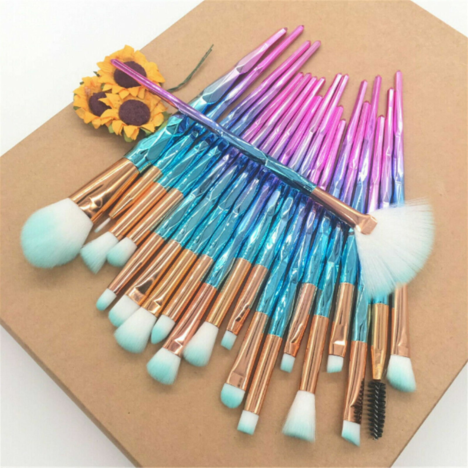 Eyeshadow Eyebrow Blending Brush Set 20PCS Eye Make-up Brushes Diamond Blue