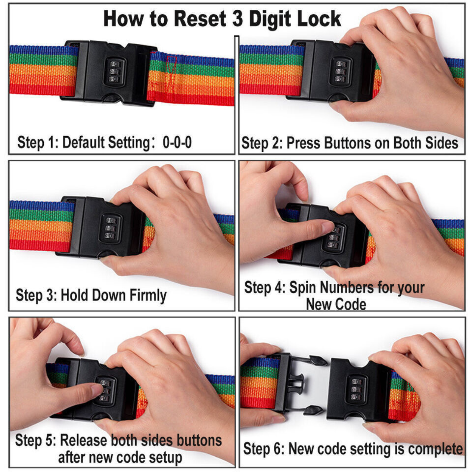 Belt Lock Safe Nylon Luggage Strap Code Password Travel Suitcase Rainbow