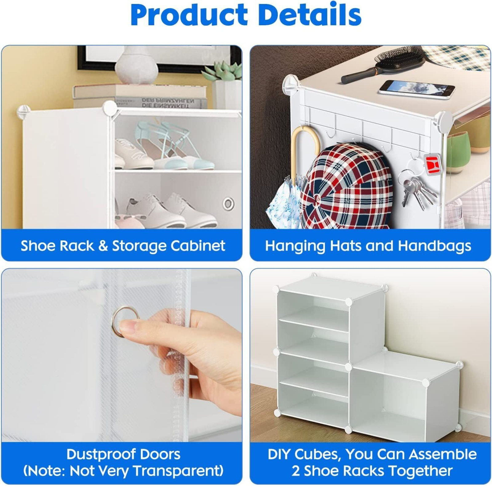 Shoe Rack Storage Organizer: Clear Door Shoes Cabinet 1 Column 6 Row