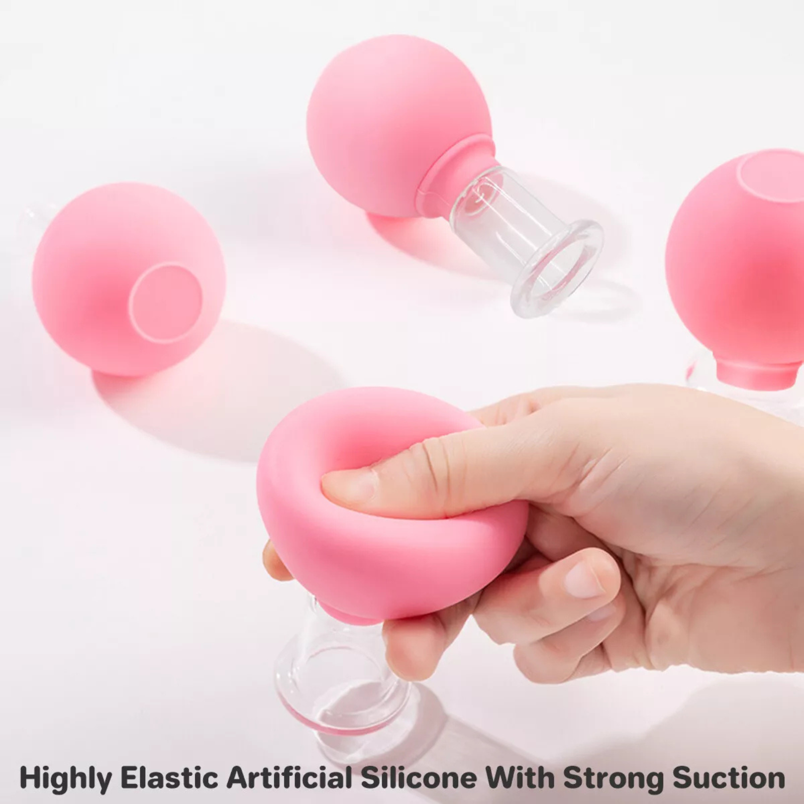 Face Massage Cupping Cups Vacuum Suction Glass Set Silicone Pink 39mm