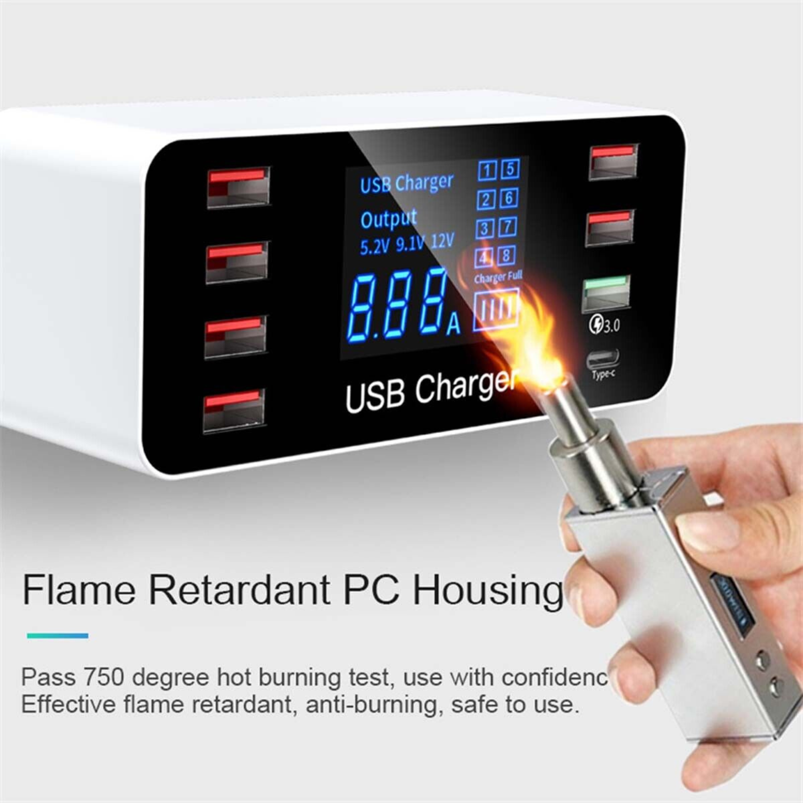 Desktop Phone Charger Dock Hub 8 Ports Multi USB Charging Station QC 3.0 Type-C