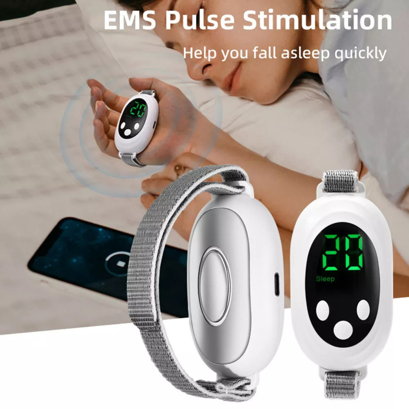Sleep Aid Machine Ergonomic Hand Held Improve Sleep Instrument Device White