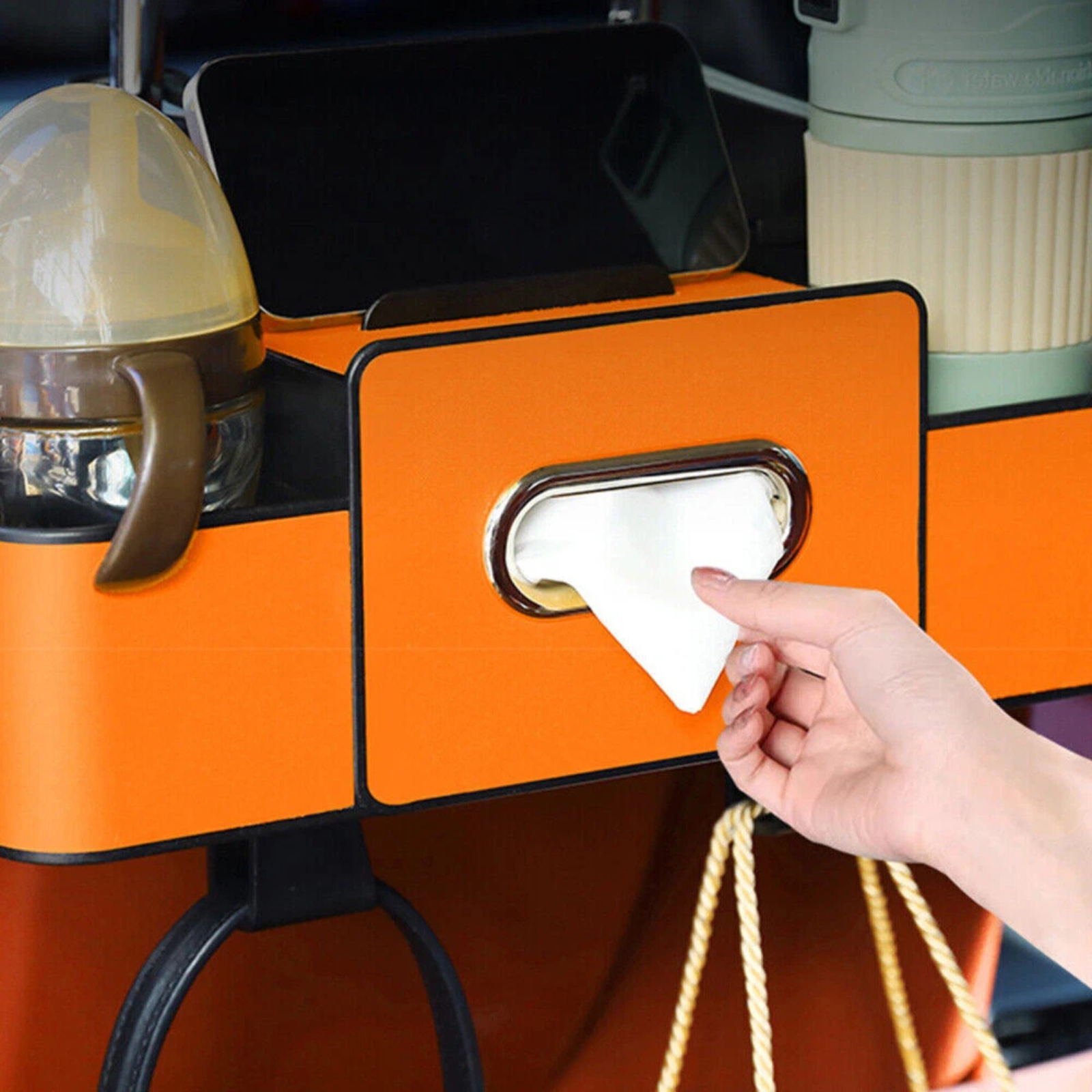 Orange Car Seat Back Multifunctional Storage Box Organizer Holder