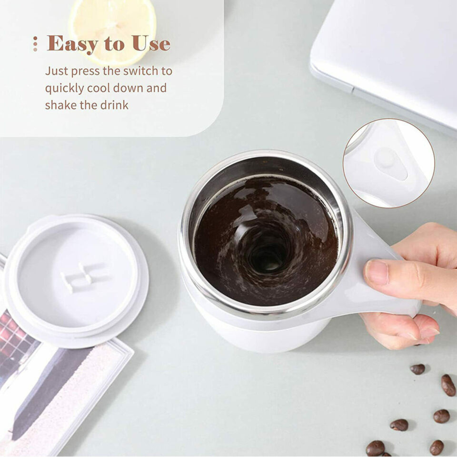 Automatic Electric Coffee Milk Tea Self Stirring Mug Auto Mixing Stir Cup White