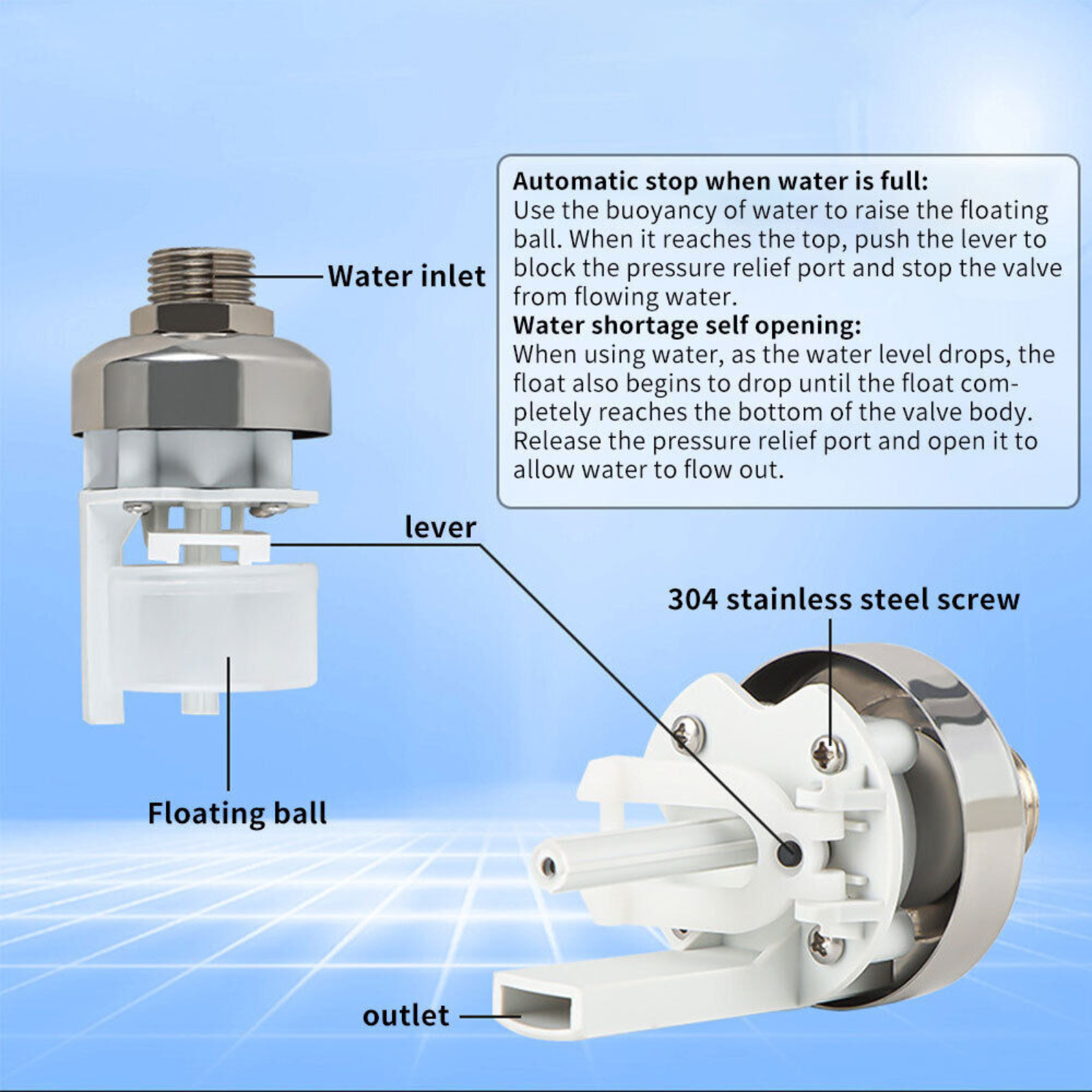 Fully Automatic Water Level Control 304 Stainless Steel Float Valve Side
