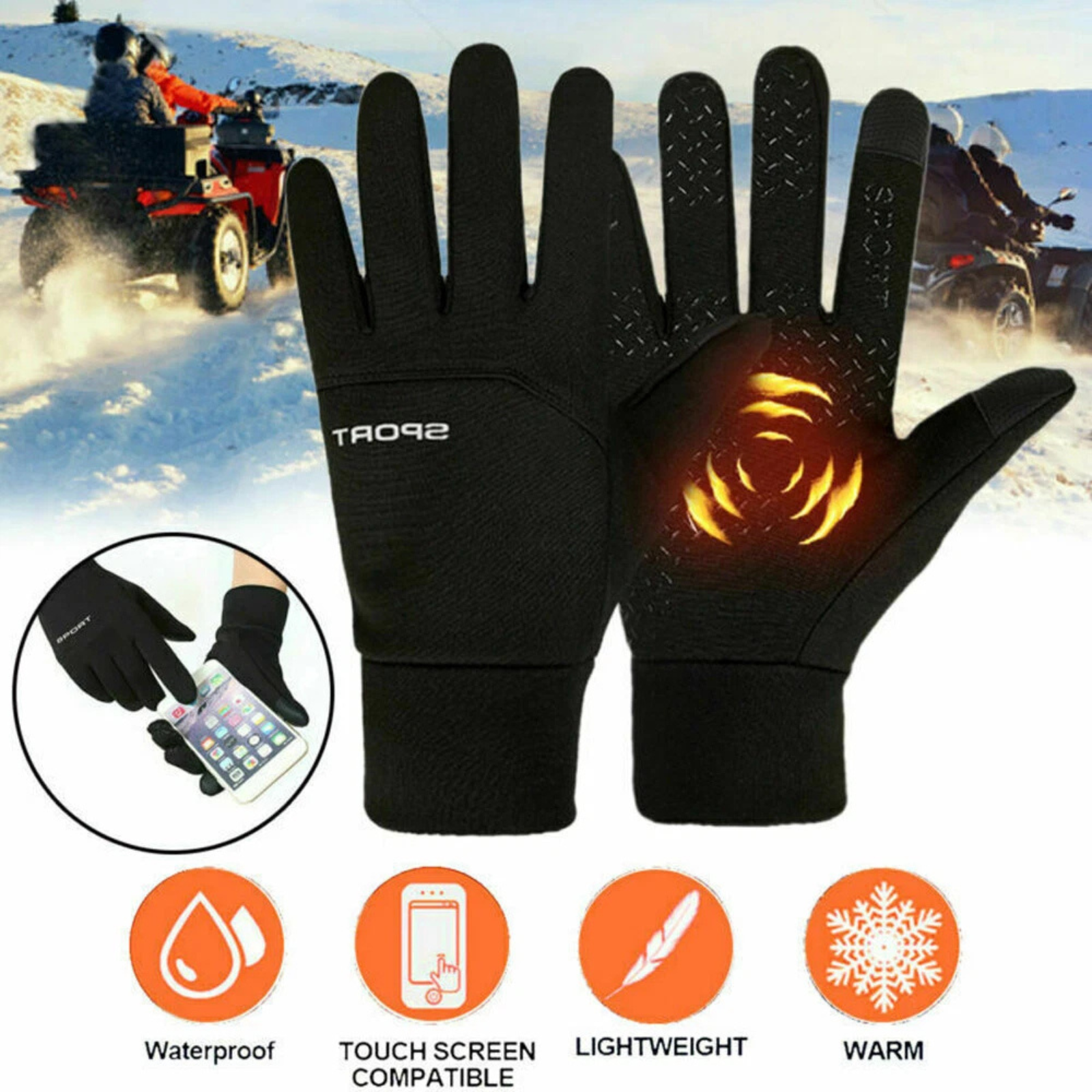 Windproof Touch Screen Ski Gloves Winter Warm Thermal Outdoor Sports Black 1x M