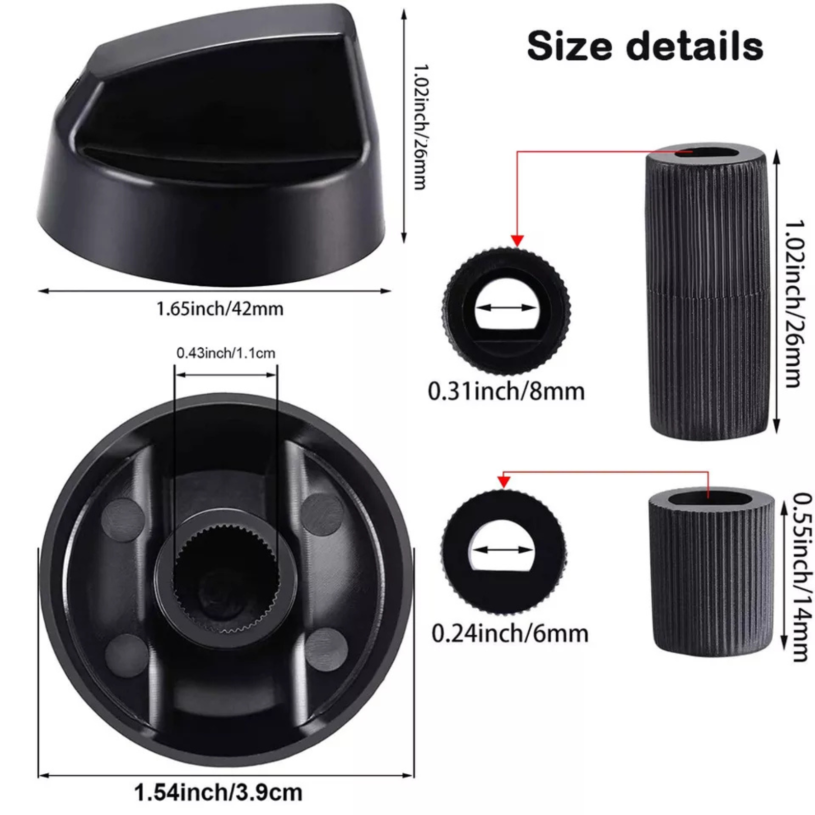 Knobs with Adaptors D Shaft Inserts 5 Sets Universal Electrical Gas Stove Oven