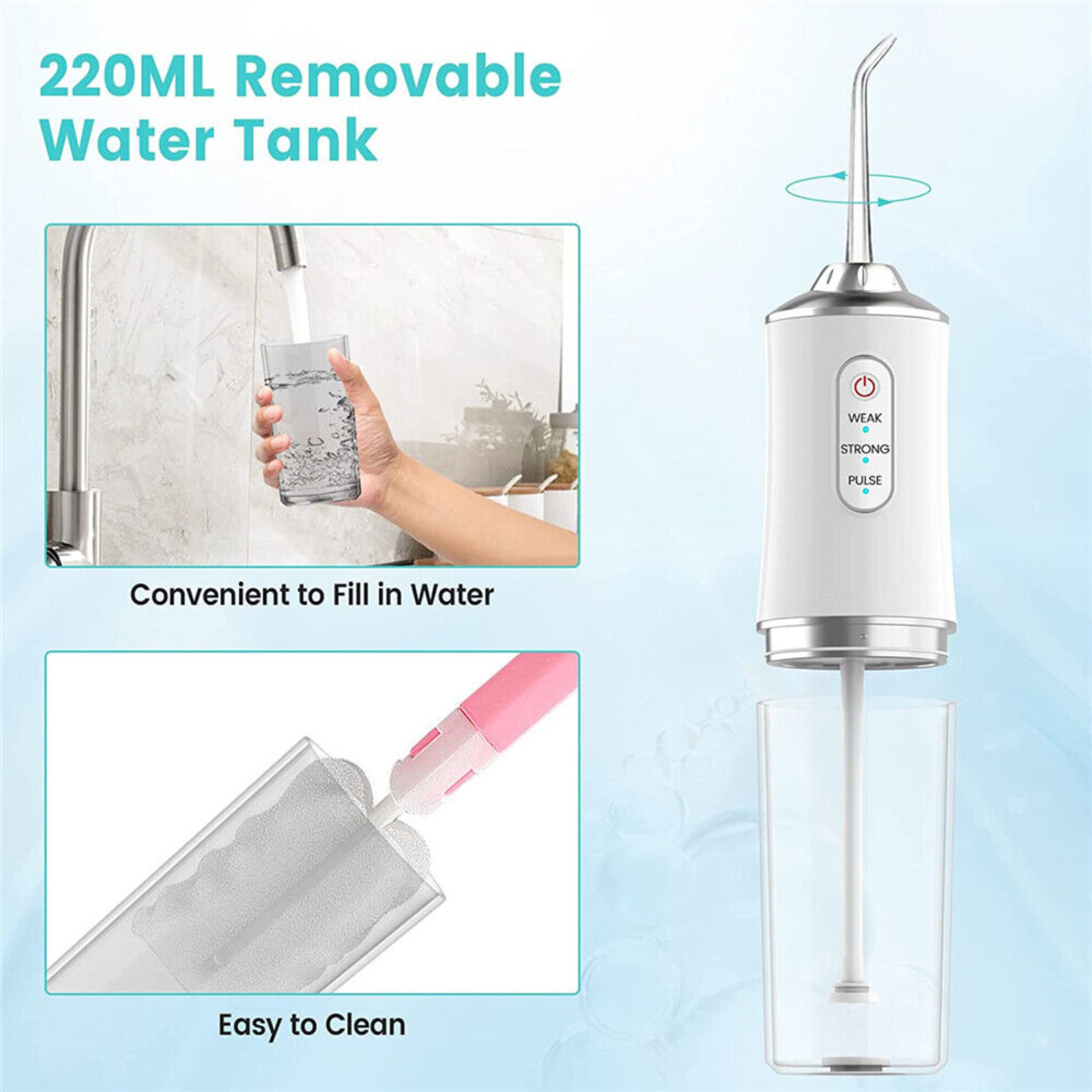 Dental Teeth Flosser Tooth Cleaner 4 Nozzles Cordless Oral Irrigator White