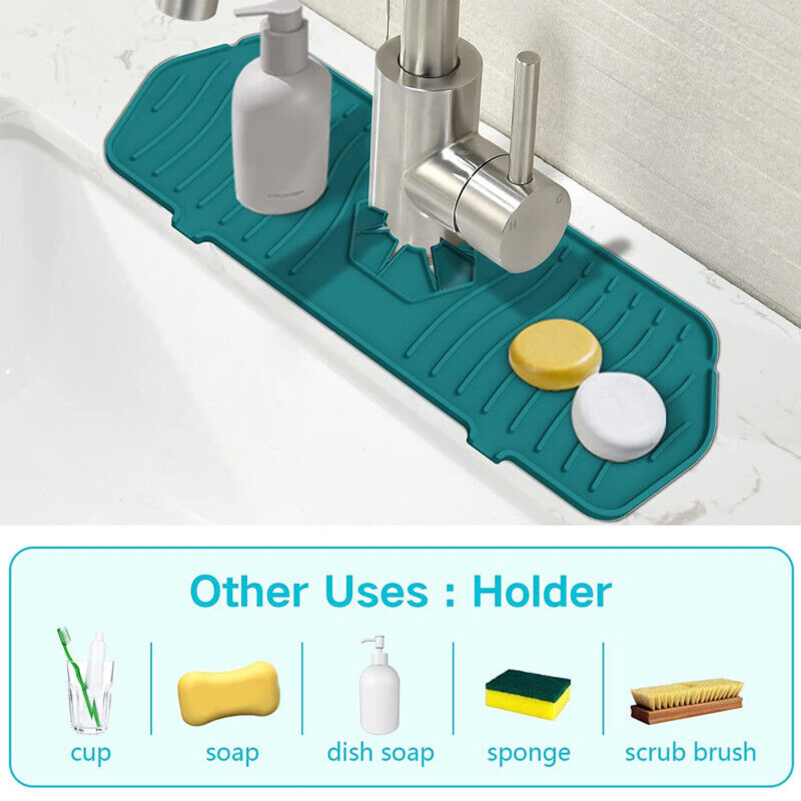 Green Sink Draining Pad Silicone Faucet Mat For Kitchen Sink Splash Guard