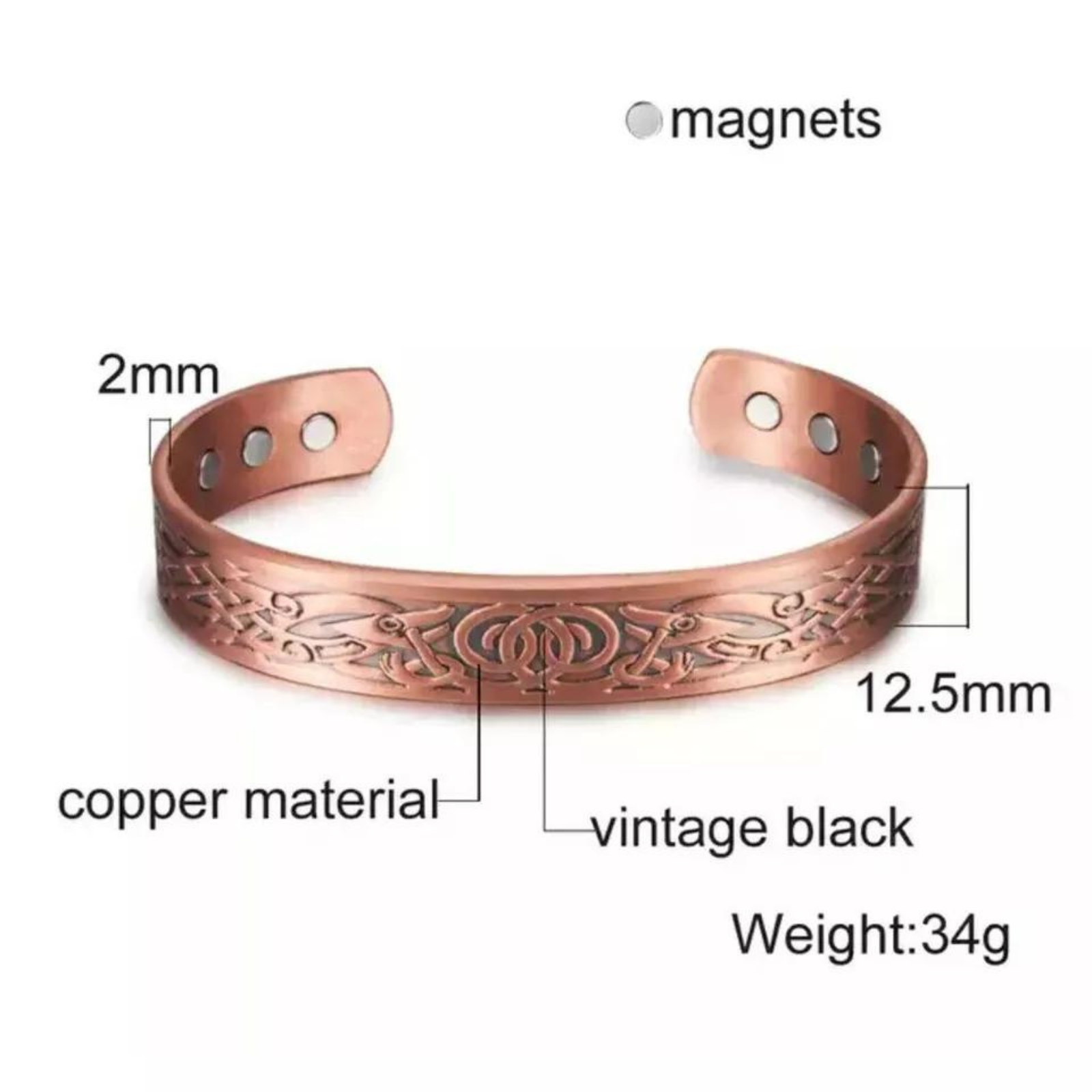 Retro Vintage Healing Therapy Pain Relief Bangle Pure Copper Magnetic Bracelet
