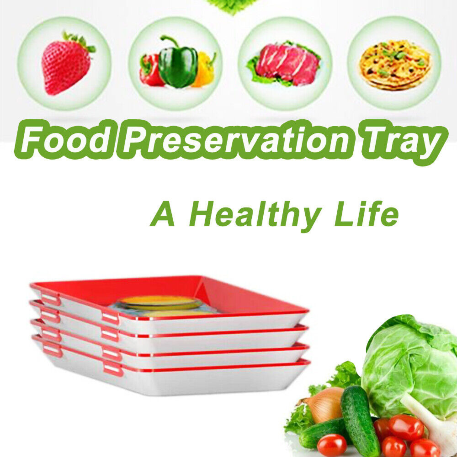 Reusable Plastic Food Fresh Storage Food Preservation Tray Plate Cover
