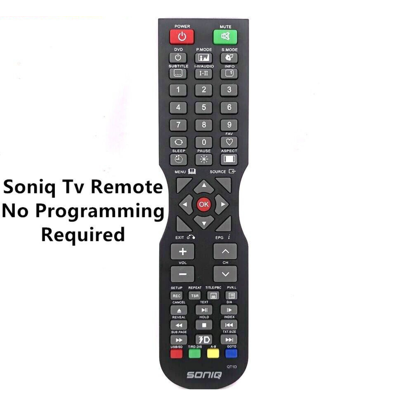 QT1D NO SETUP TV Remote Control Original OEM For SONIQ TV (QT166, QT155, QT155S)
