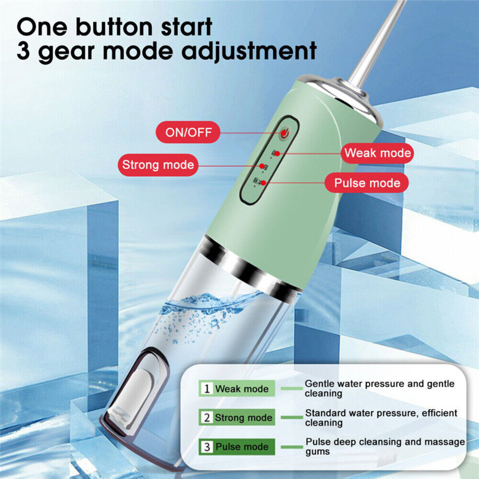 Dental Teeth Flosser Tooth Cleaner 4 Nozzles Cordless Oral Irrigator Green