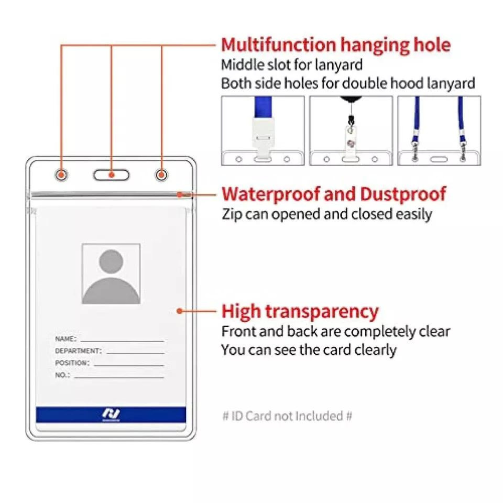 Security Business Pouch Badge Lanyard Work 20x Plastic Clear ID Card Holder