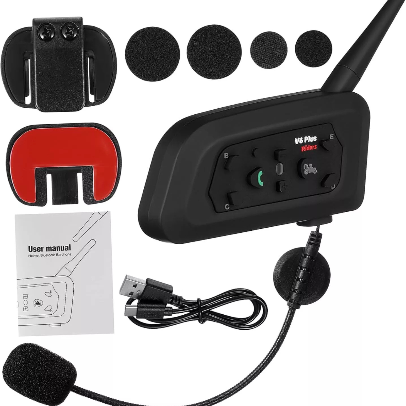 Bluetooth Helmet Headset FM 2PCS 1200M 6 Rider Motorcycle Intercom Communication