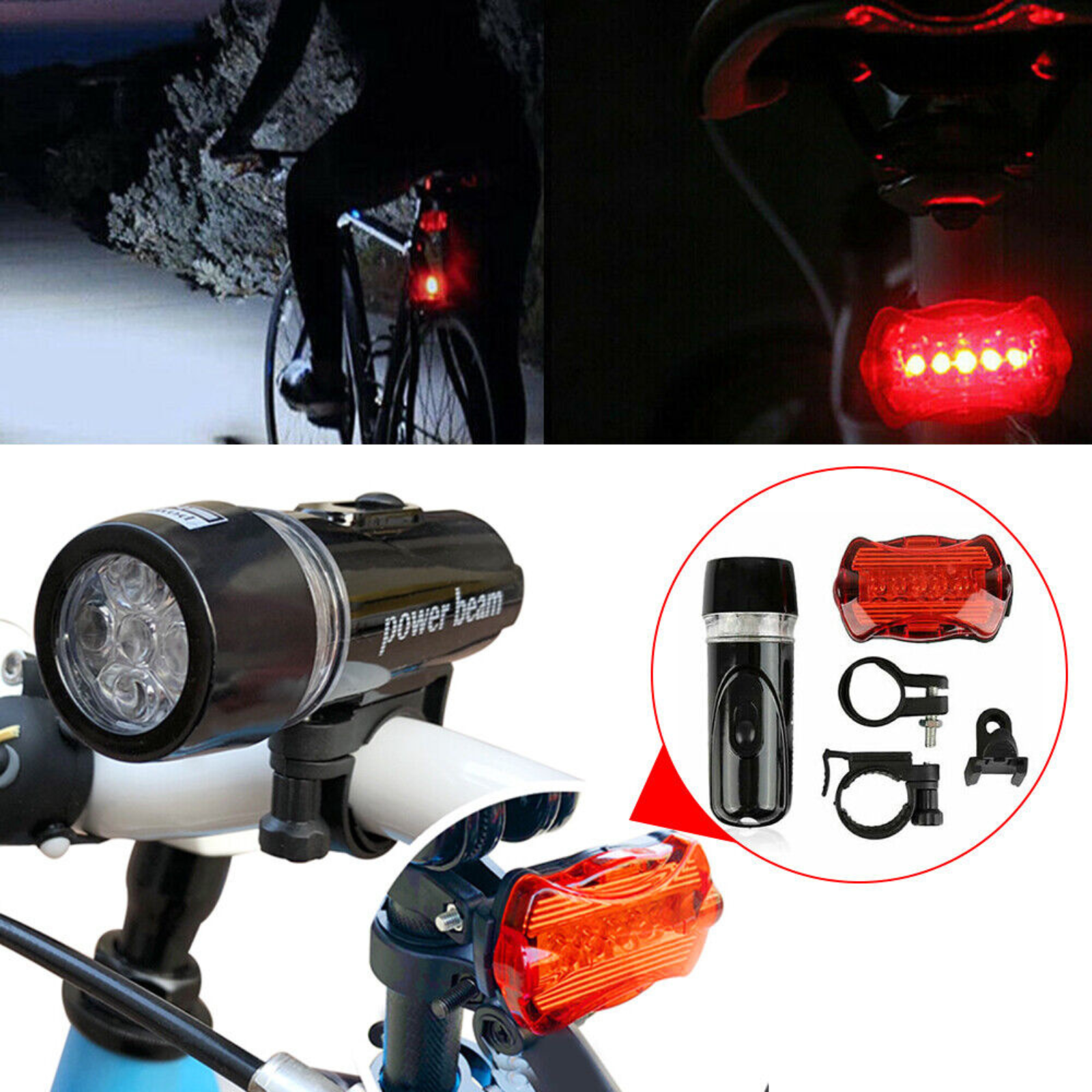 Bicycle Tail Lights Waterproof Flashlight Headlight 2x Front Rear Bike Light LED