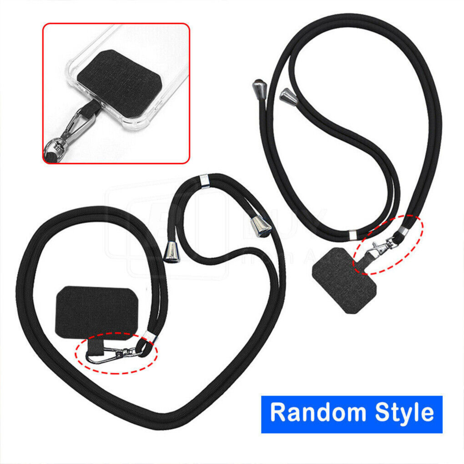 Adjustable Hanging Neck Strap With Patch Fashion Black Universal Phone Lanyard