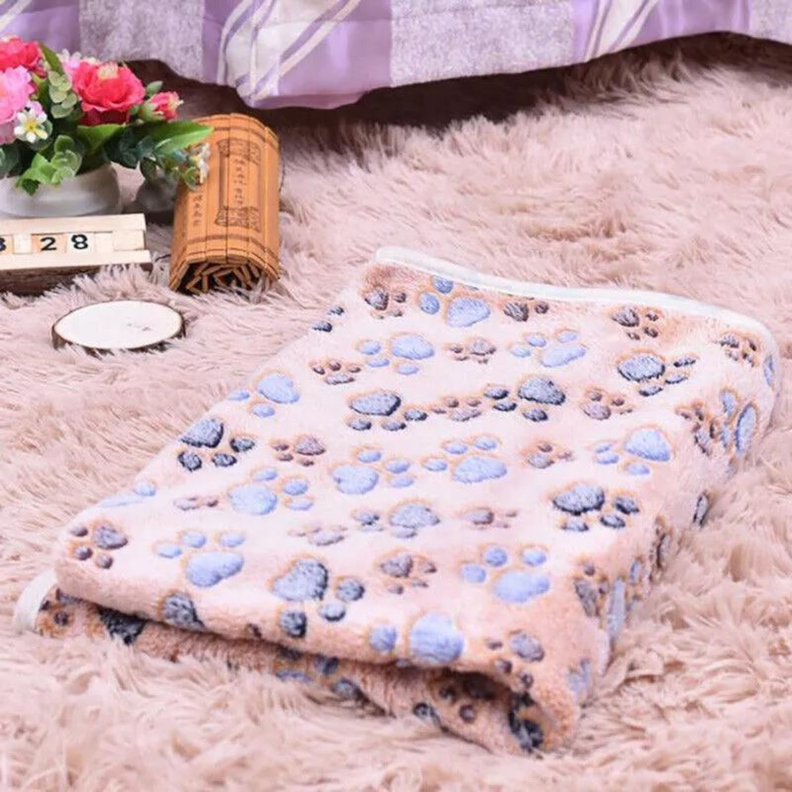 Brown Cushion Soft Warm Comfy Fleece Dog Cat Pet Bed Blanket Small