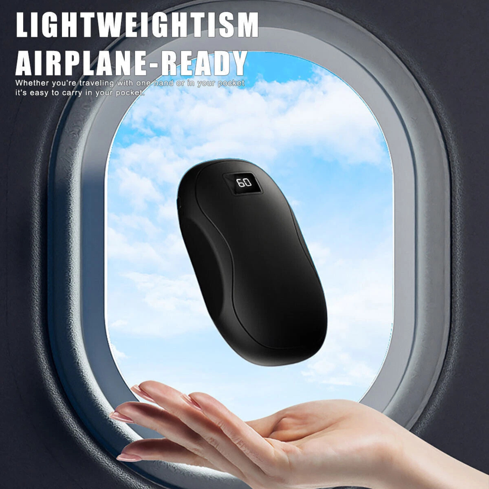 Electric Pocket USB Power Bank 10000mAh Winter Hand Warmer Rechargeable Black