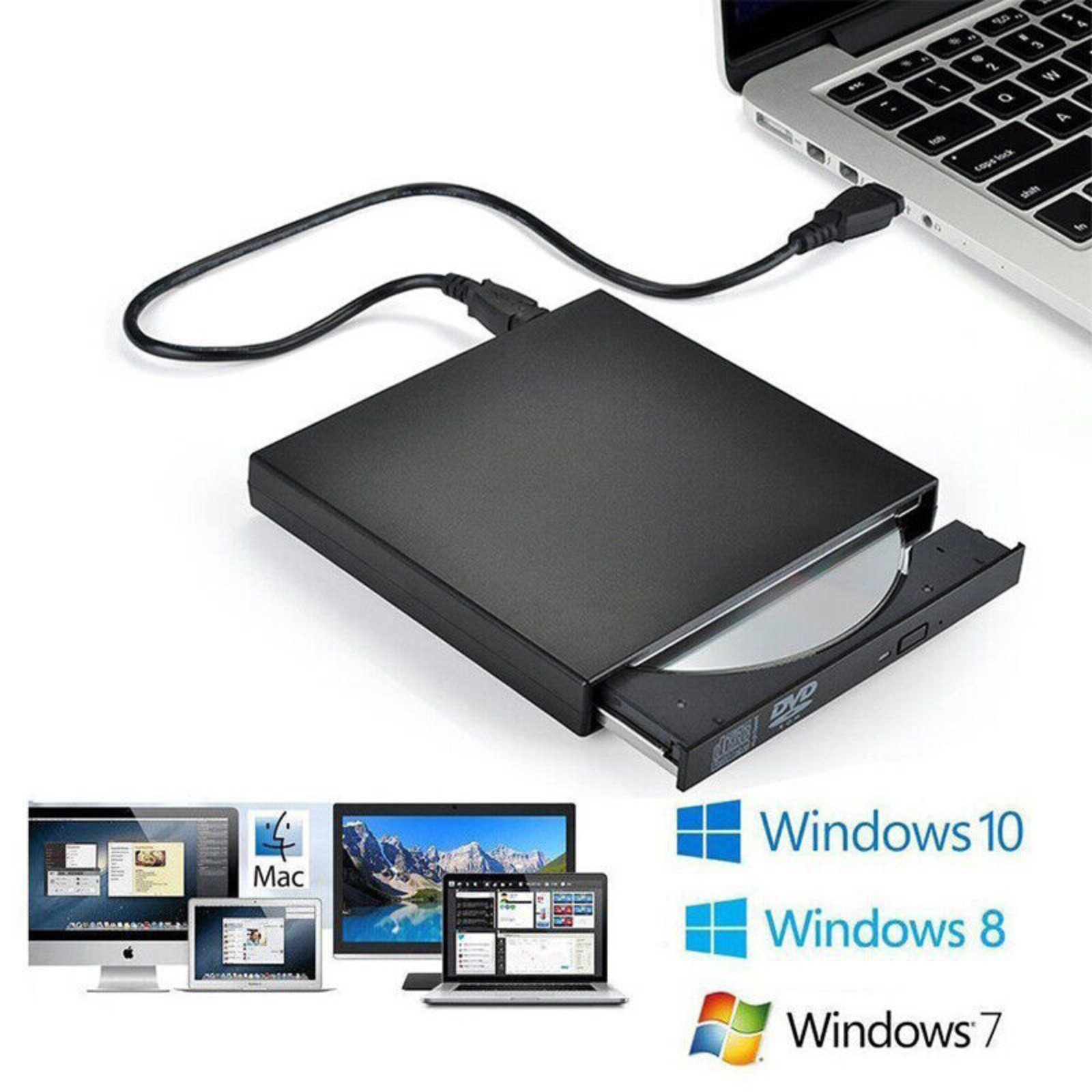 Burner Player Drive USB External CD RW DVD ROM PC Laptop for Mac Windows