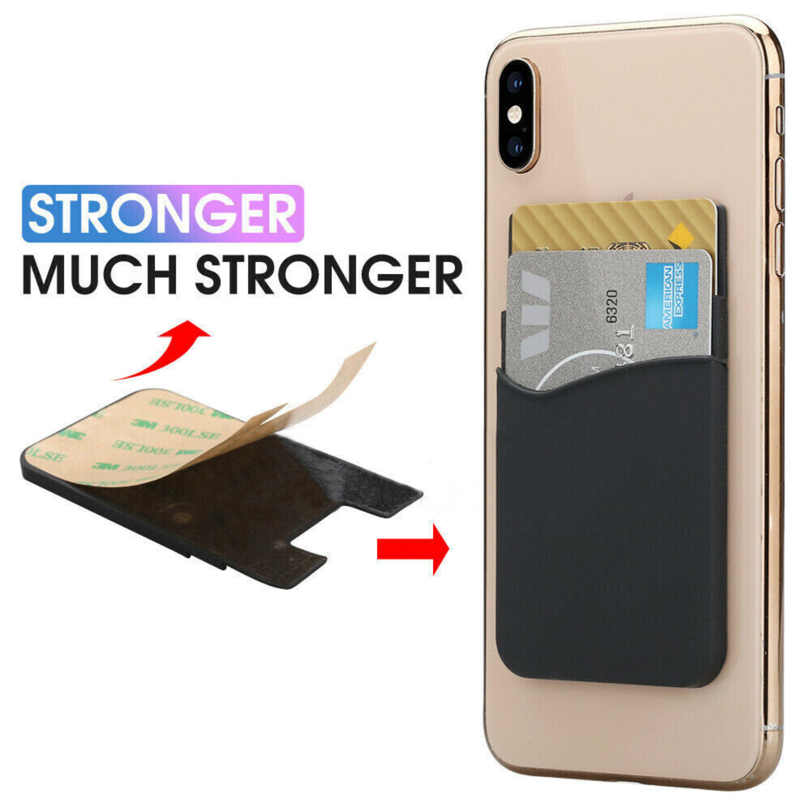 Card Holder Wallet Silicone Mobile Phone Back Double Layers 3M Stick On Adhesive