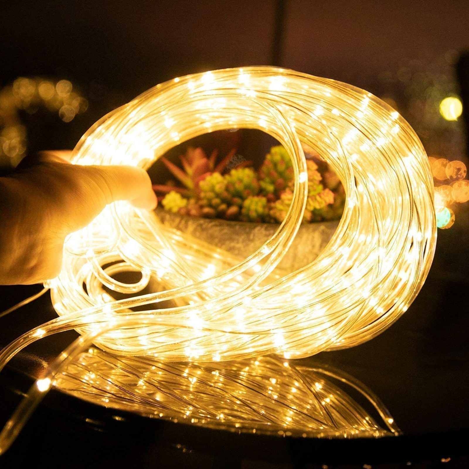 Warm White Solar Rope Fairy String Garden Lights 100 LED Outdoor Decor Strips