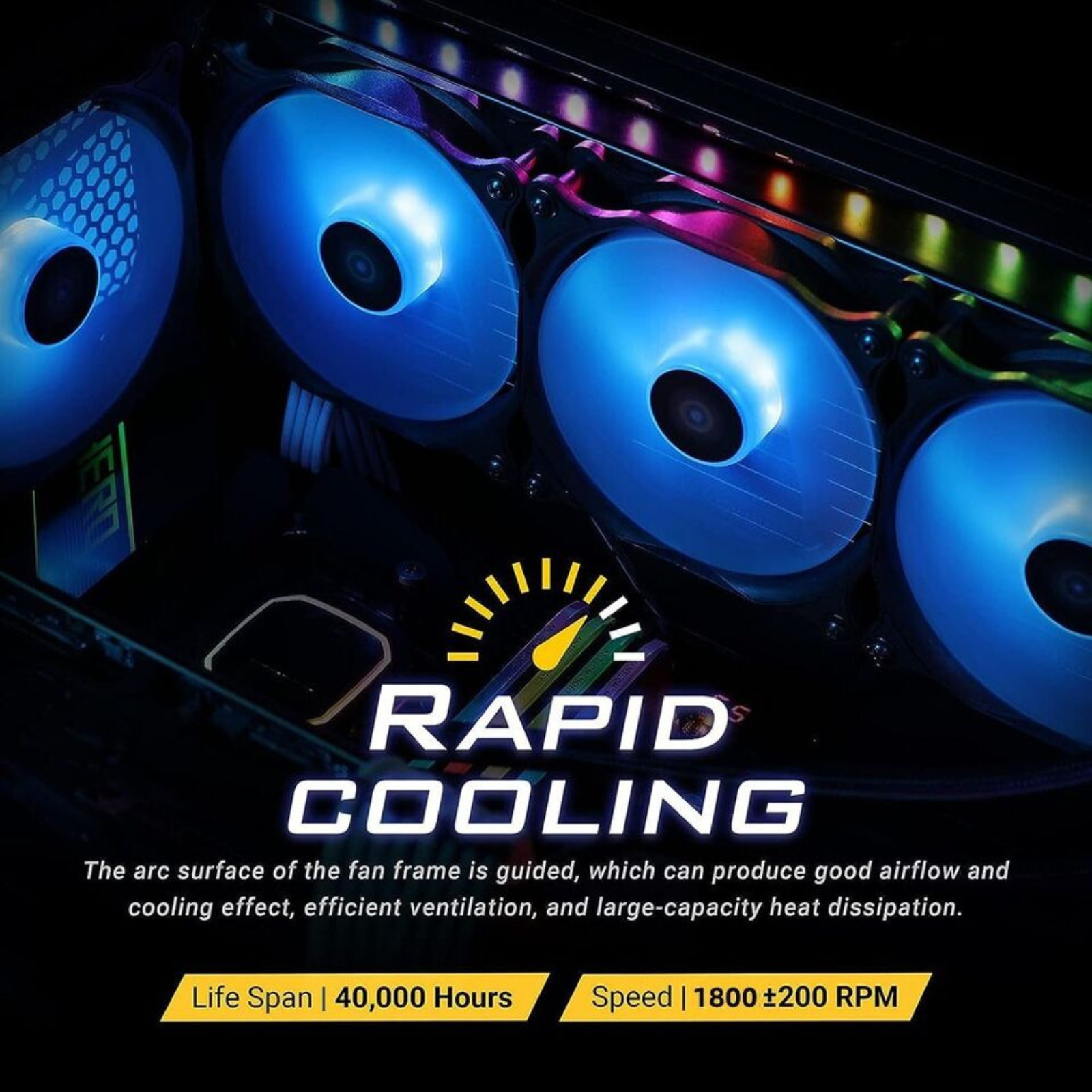 Cooling Fan PC Case Light Quiet Computer 120mm RGB LED 3 FAN W/Remote Control