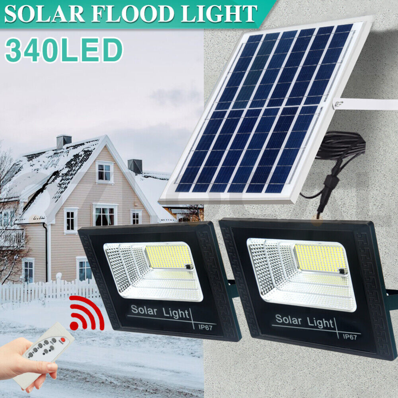 Security Dual Lights LED Solar Flood Light Sensor Street Outdoor Garden Remote