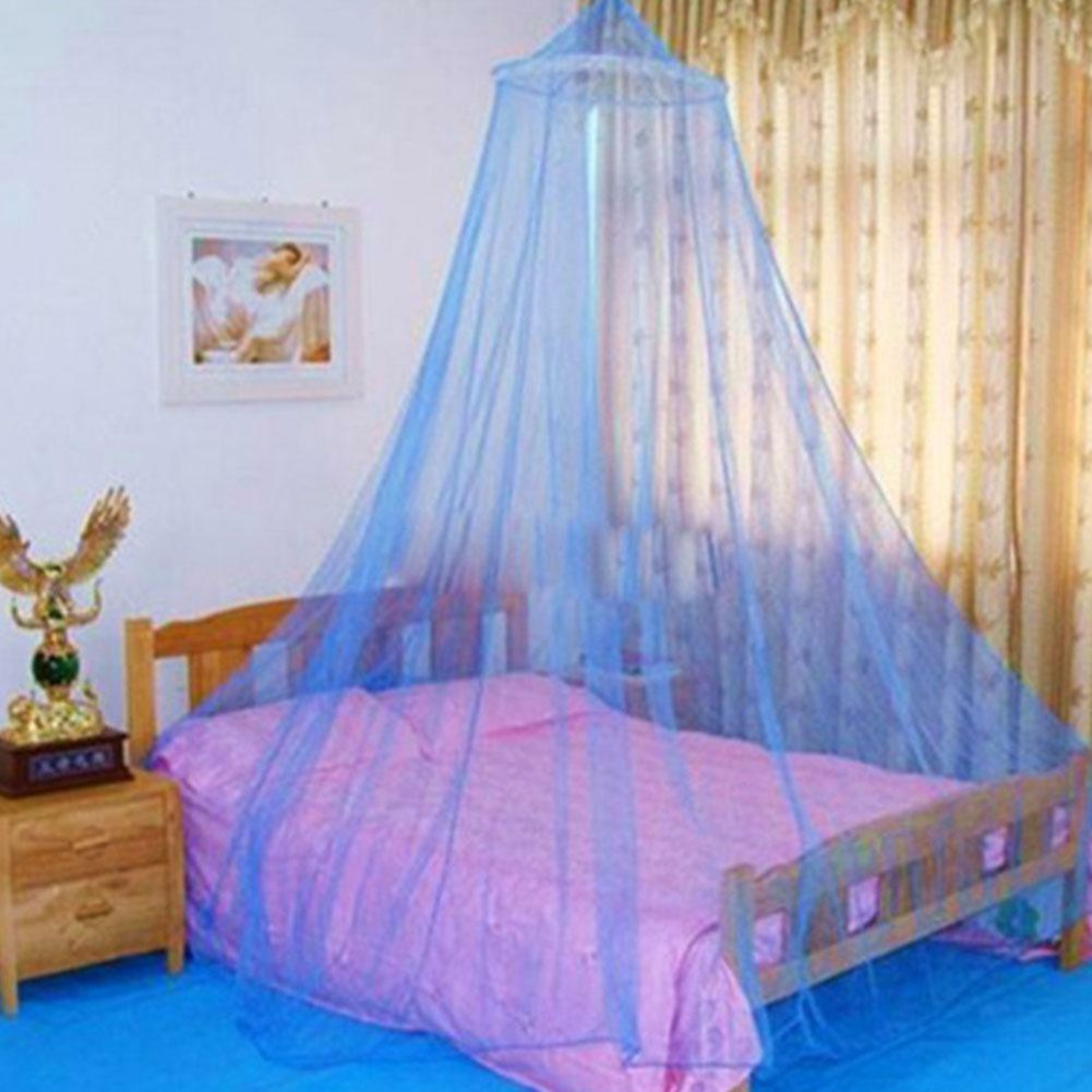 Blue Bed Curtain Dome Stopping Mosquito Net Double Single Queen Canopy