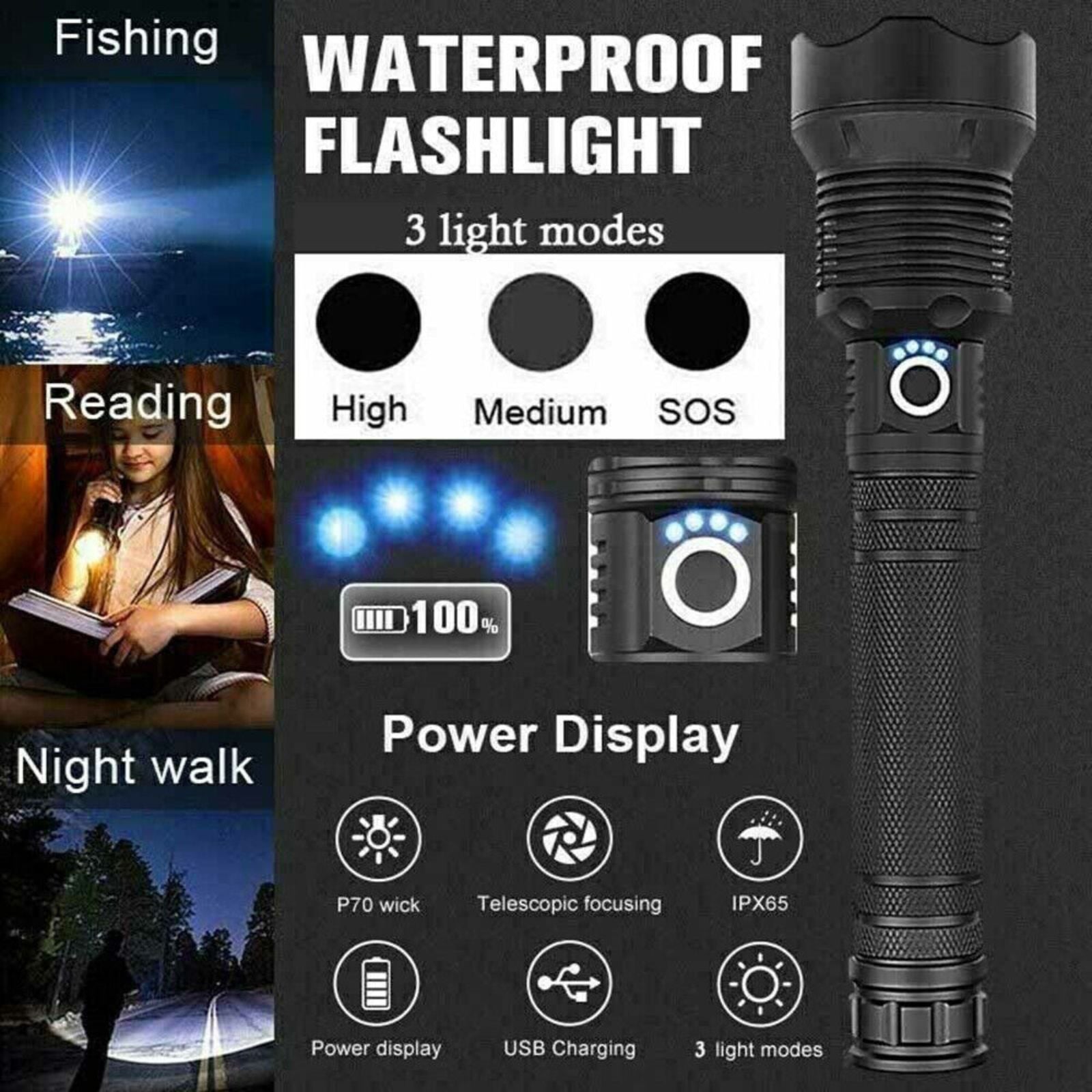 Rechargeable XHP90 LED Flashlight Most Powerful 2500000LM Tactical Lamp Torch