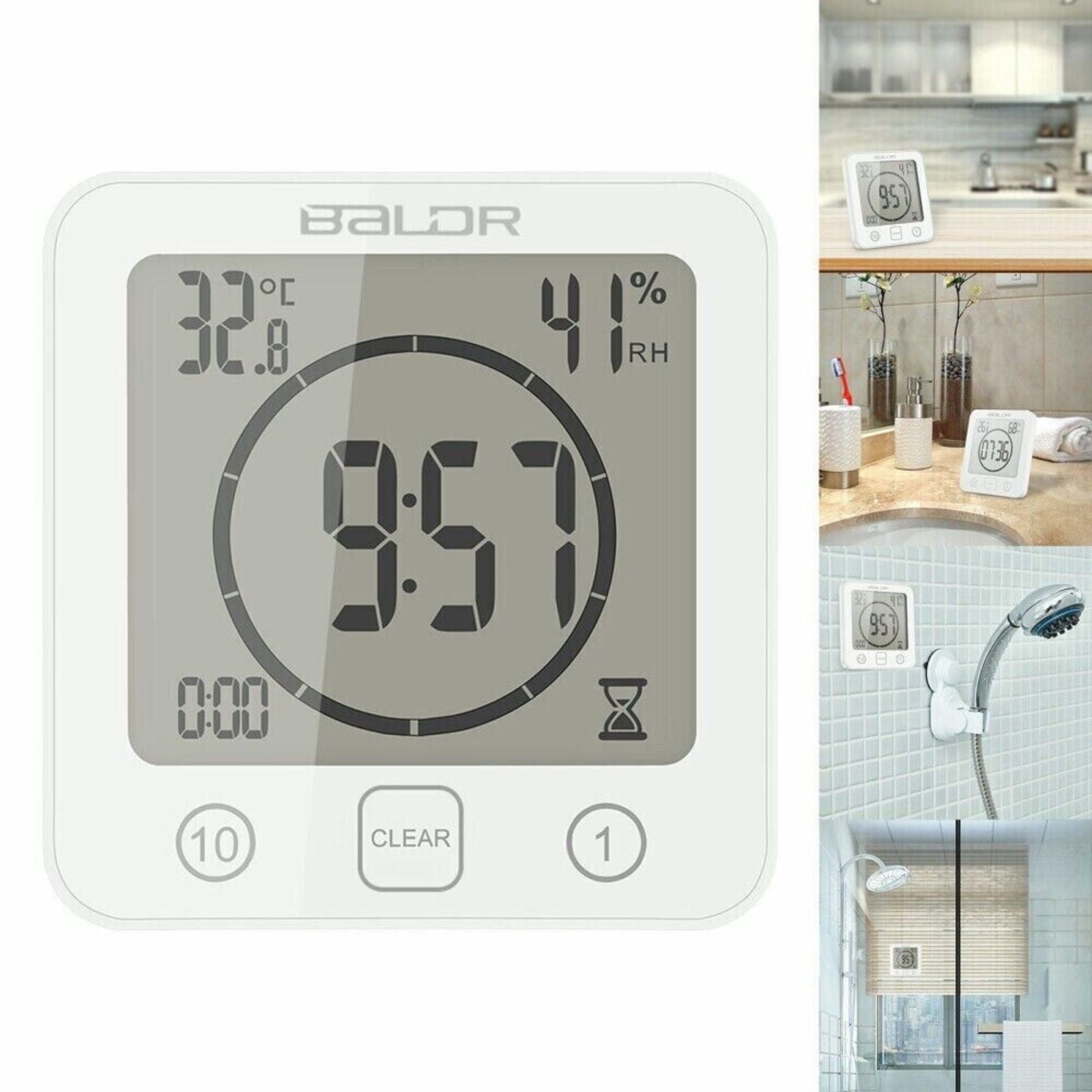 Shower Clock Timer Waterproof Digital Timer Temperature Meter Alarm White
