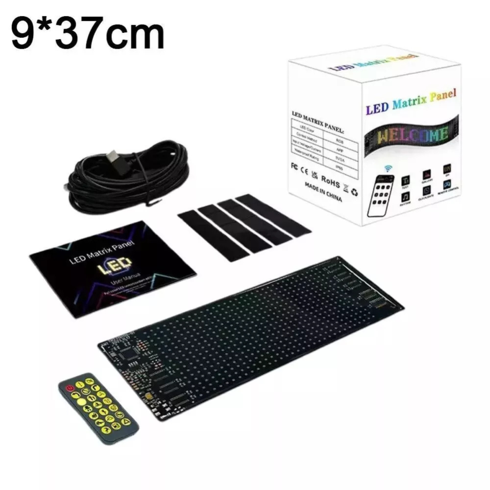 Matrix Panel Screen Scrolling LED Sign Display APP Control Light Shop Car 9x37cm