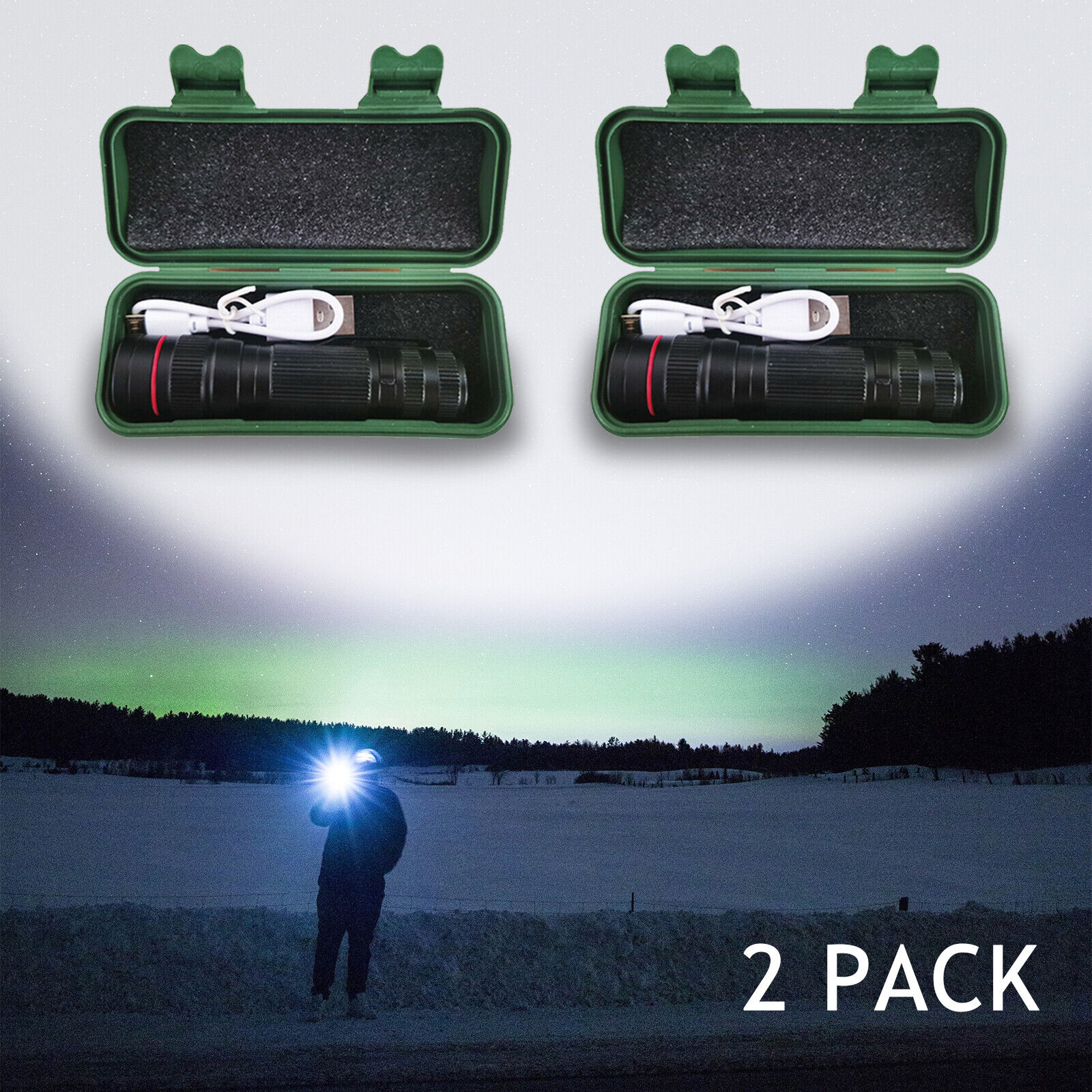 Super Bright Torch Lamp Light USB Rechargeable 2 Packs 1200000lm LED Flashlight