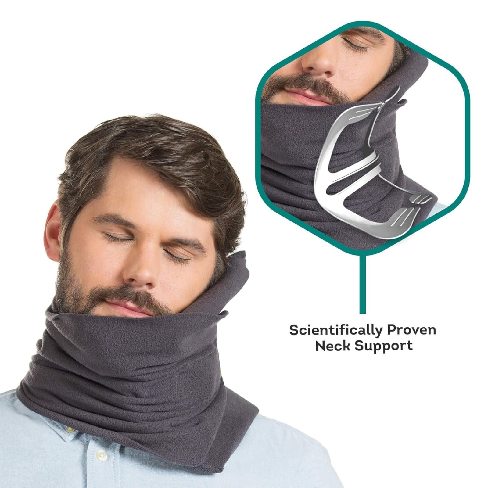 Portable Neck Collar Brace Grey Travel Wrap Pillow Sitting Nap Soft Support