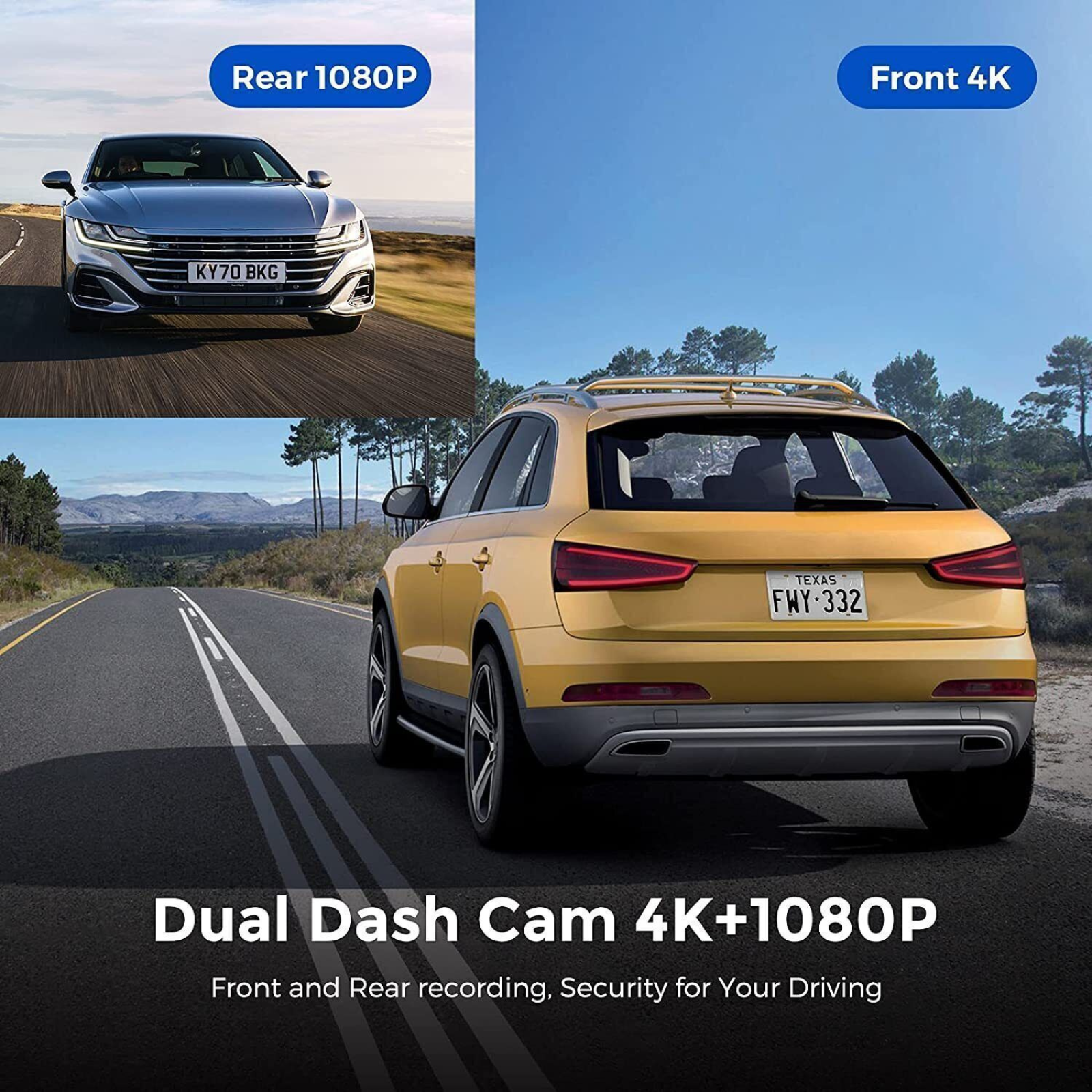Front Rear Car Dash Camera AZDOME IR Night Vision Dual Dash Cam UHD 4k WIFI GPS