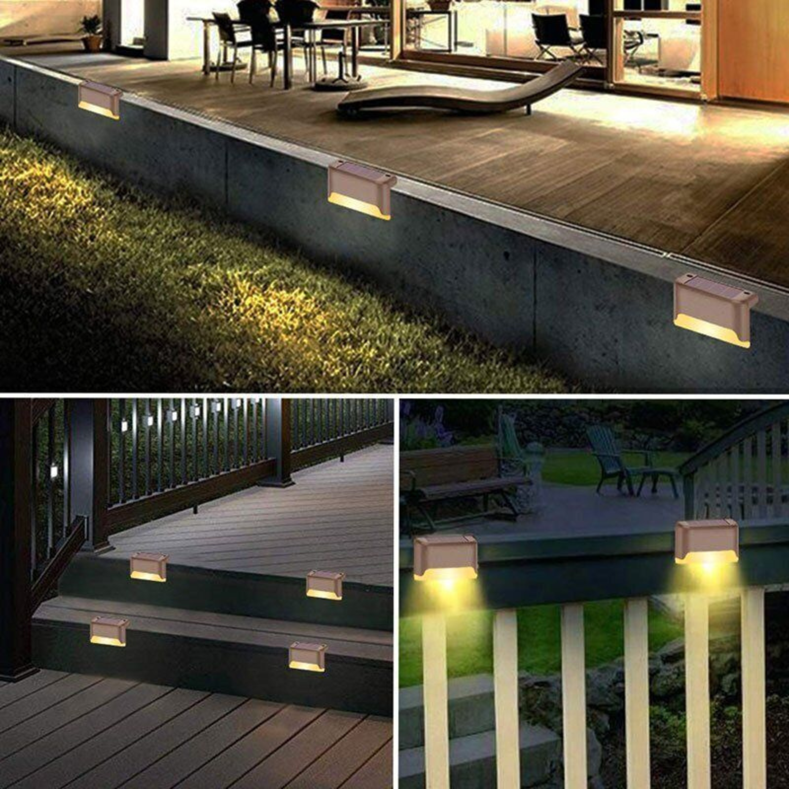 4pcs Pathway Stairs Step Fence Lamp Outdoor Solar LED Deck Lights Path Brown