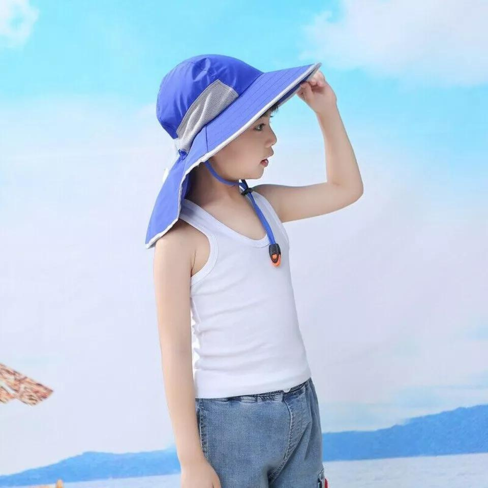 Royal Blue Beach Travel Summer Outdoor Hat Children Kids Wide Brim Sun Bucket