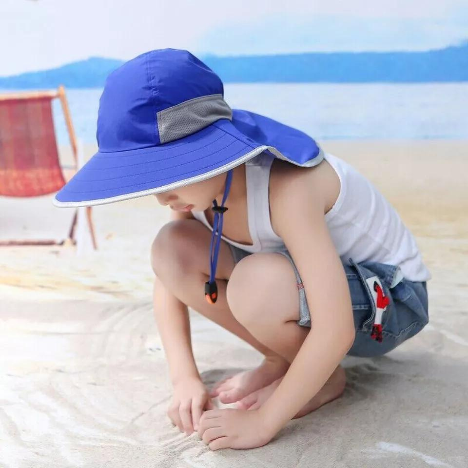 Royal Blue Beach Travel Summer Outdoor Hat Children Kids Wide Brim Sun Bucket