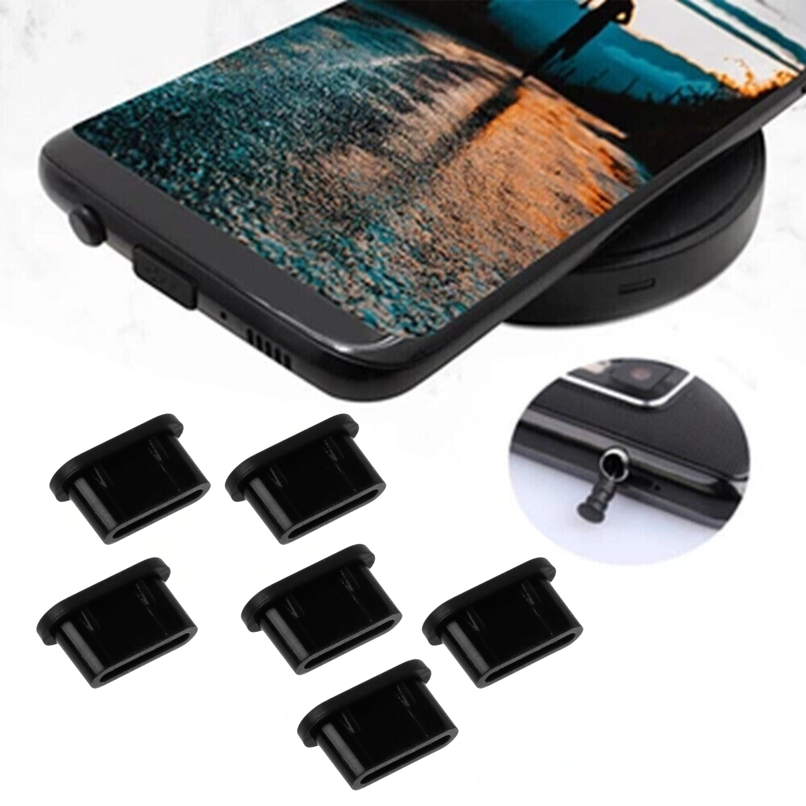 6pcs USB Silicon Type C Dust Protector Plug for Earphone and Charging