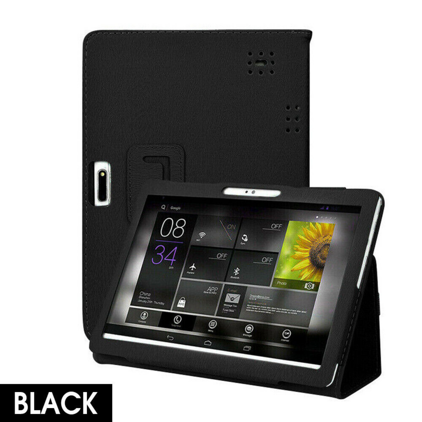 10.1 Inch Android Tablet PC Universal Shockproof PU Flip Stand Case Cover Black