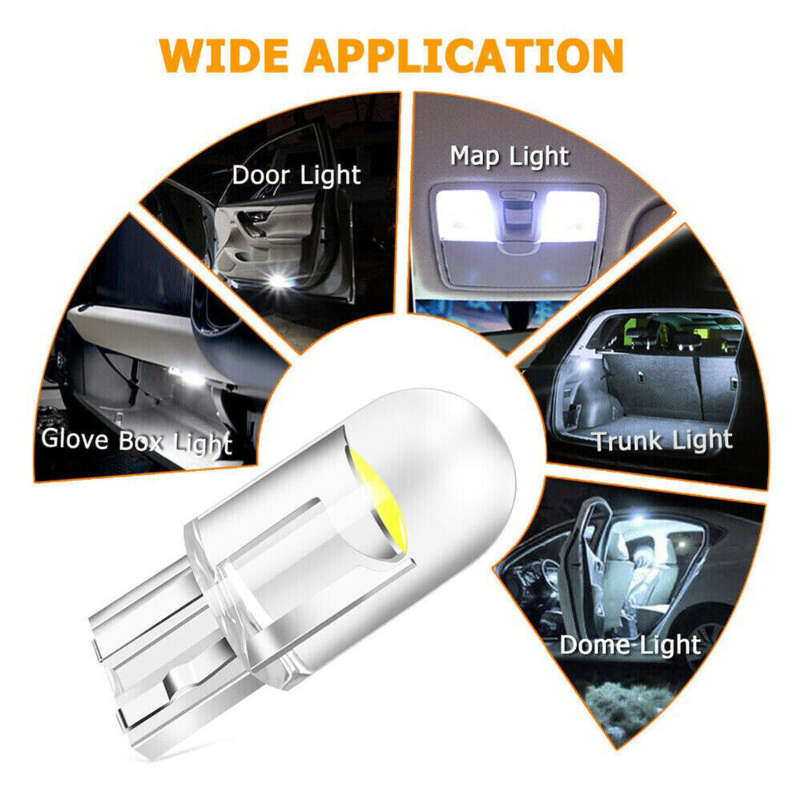 Waterproof Bright Interior LED Light Bulb T10 194 168 W5W COB 10X White