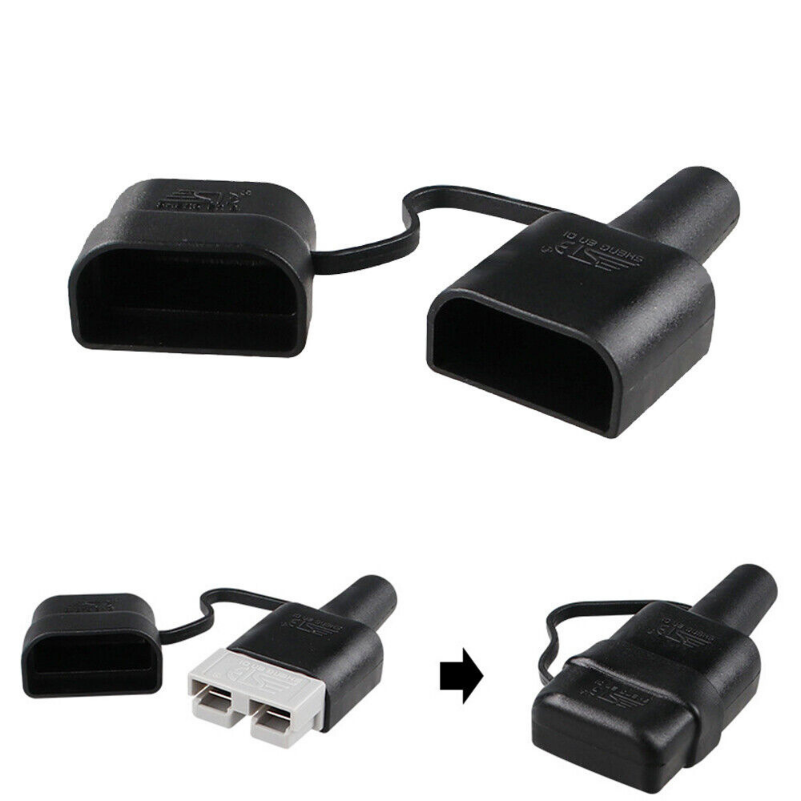 Waterproof 50A Anderson Plug Dust Cable Sheath Cover Black With Cap 4 Pieces