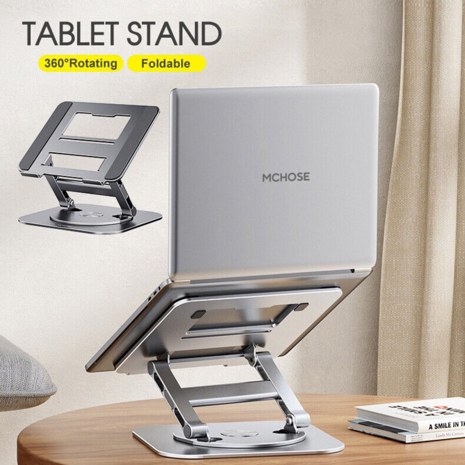Foldable Laptop Riser 360 Rotating Ergonomic Laptop Stand for Desk Silver