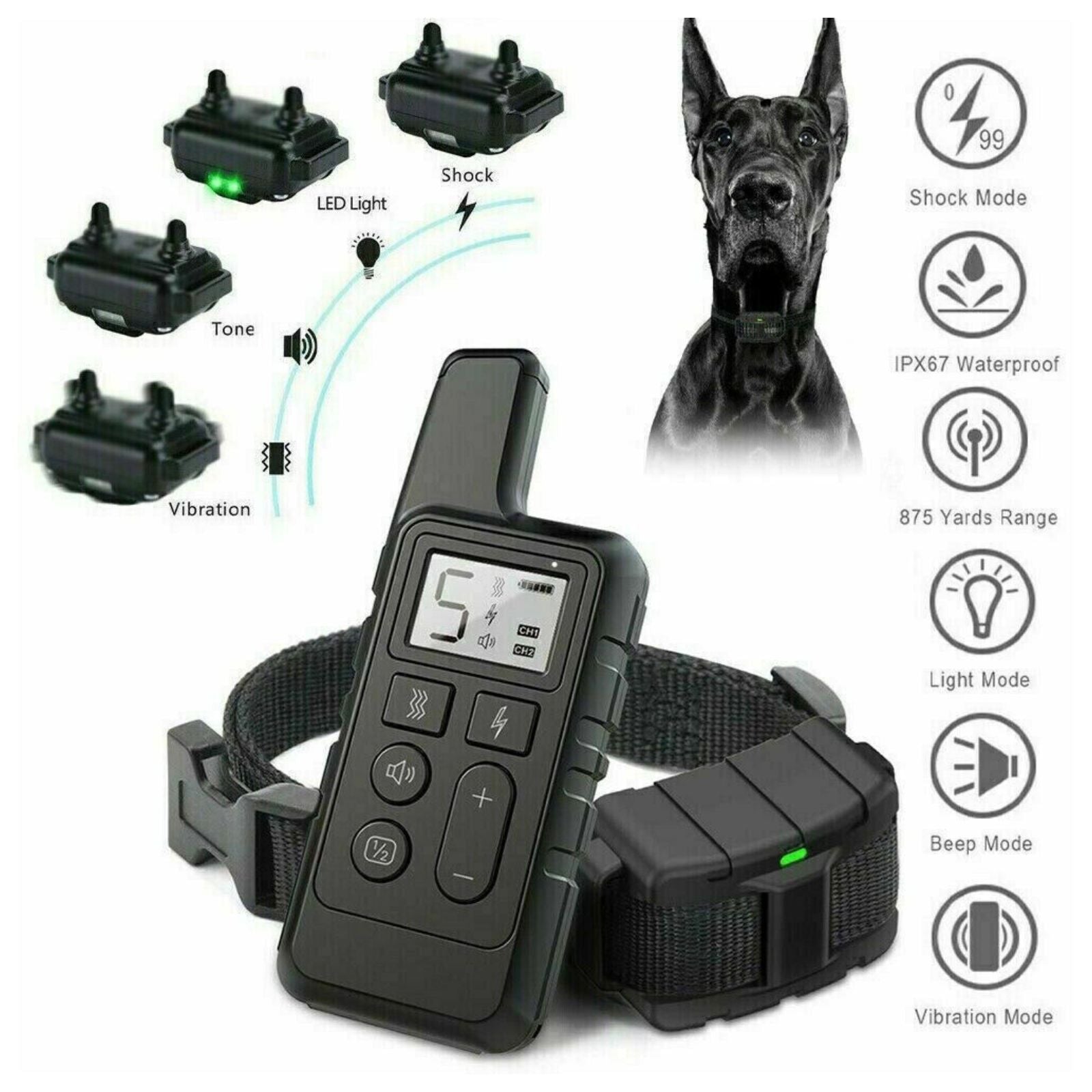 Obedience Remote Control Anti Bark Dog Electric Shock E-Collar Training Black